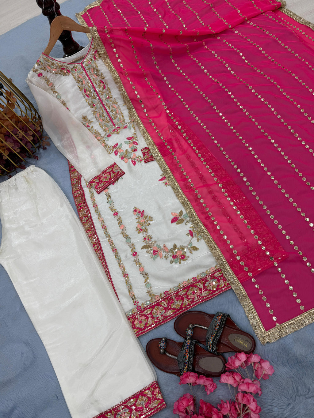 Heavy Embroidery 5 mm Sequence Work With Heavy Foux Georgette With Embroidery Work Dupatta