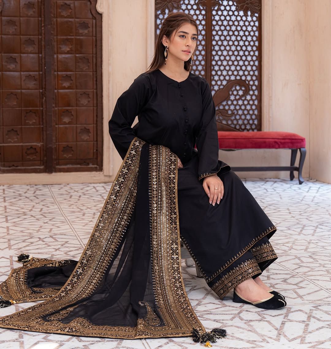 Designer Crepe Silk Top & Pant Set with Heavy Embroidered Dupatta Work