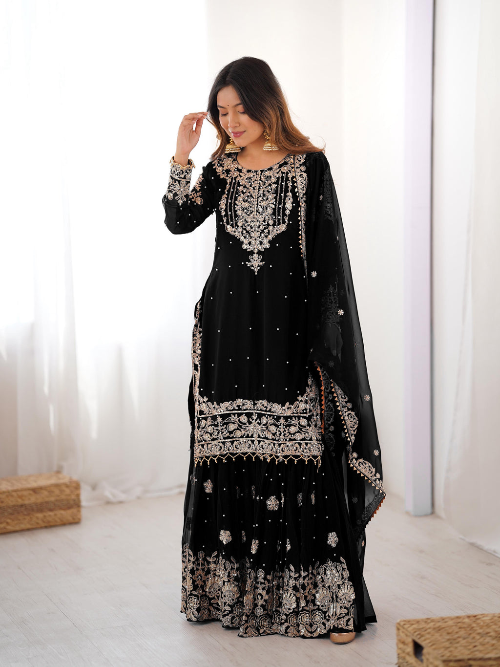 Designer Cording Dori Embroidery with Sequin &amp; Thread Detailing and Pearl work