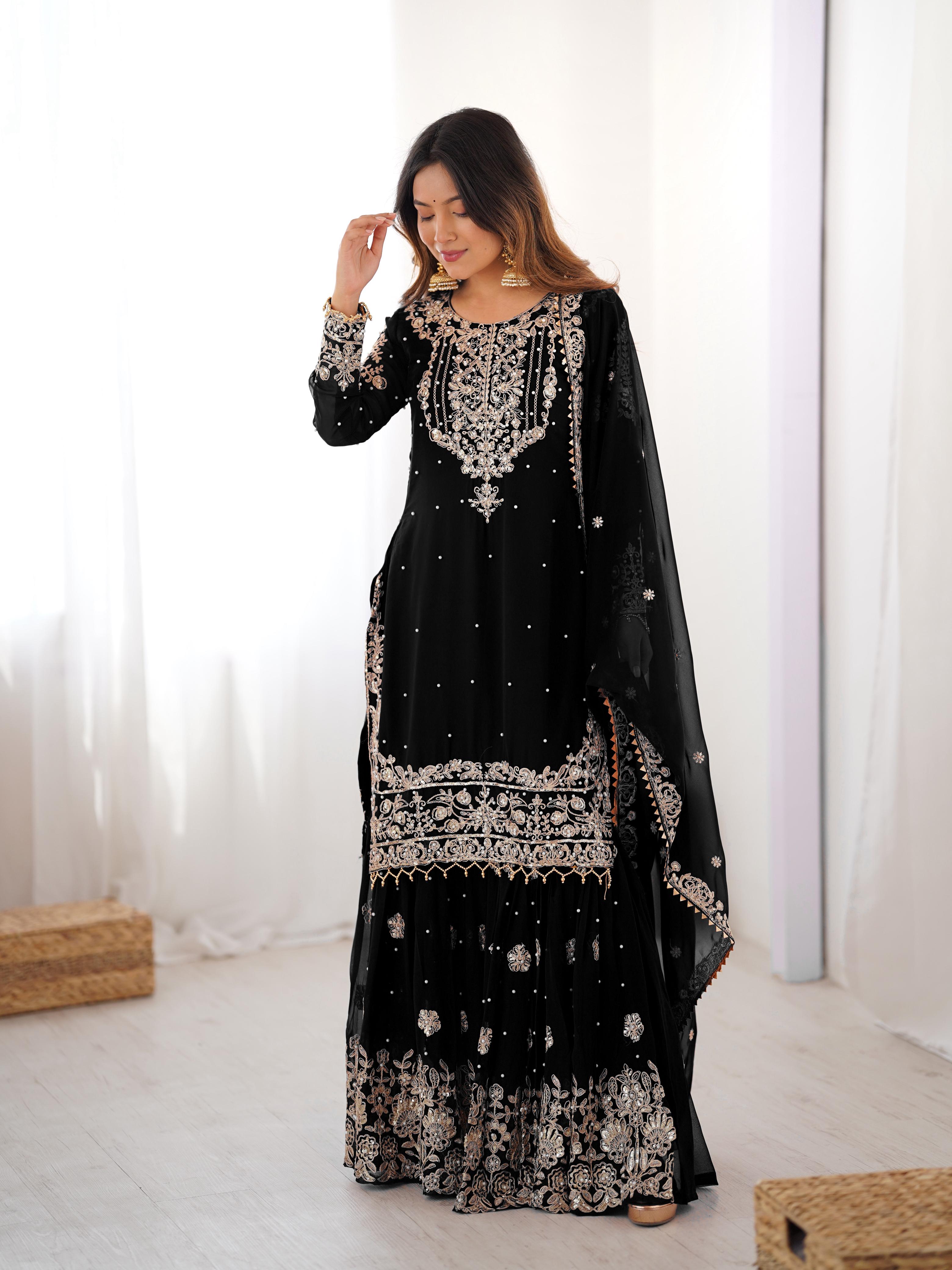 Designer Cording Dori Embroidery with Sequin &amp; Thread Detailing and Pearl work