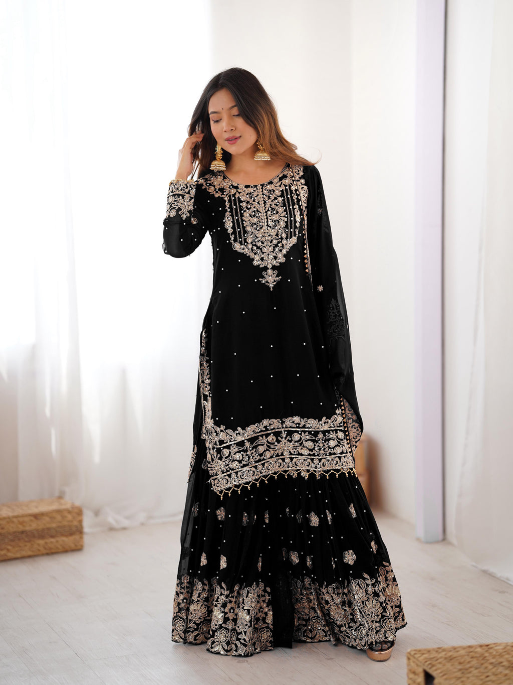 Designer Cording Dori Embroidery with Sequin &amp; Thread Detailing and Pearl work