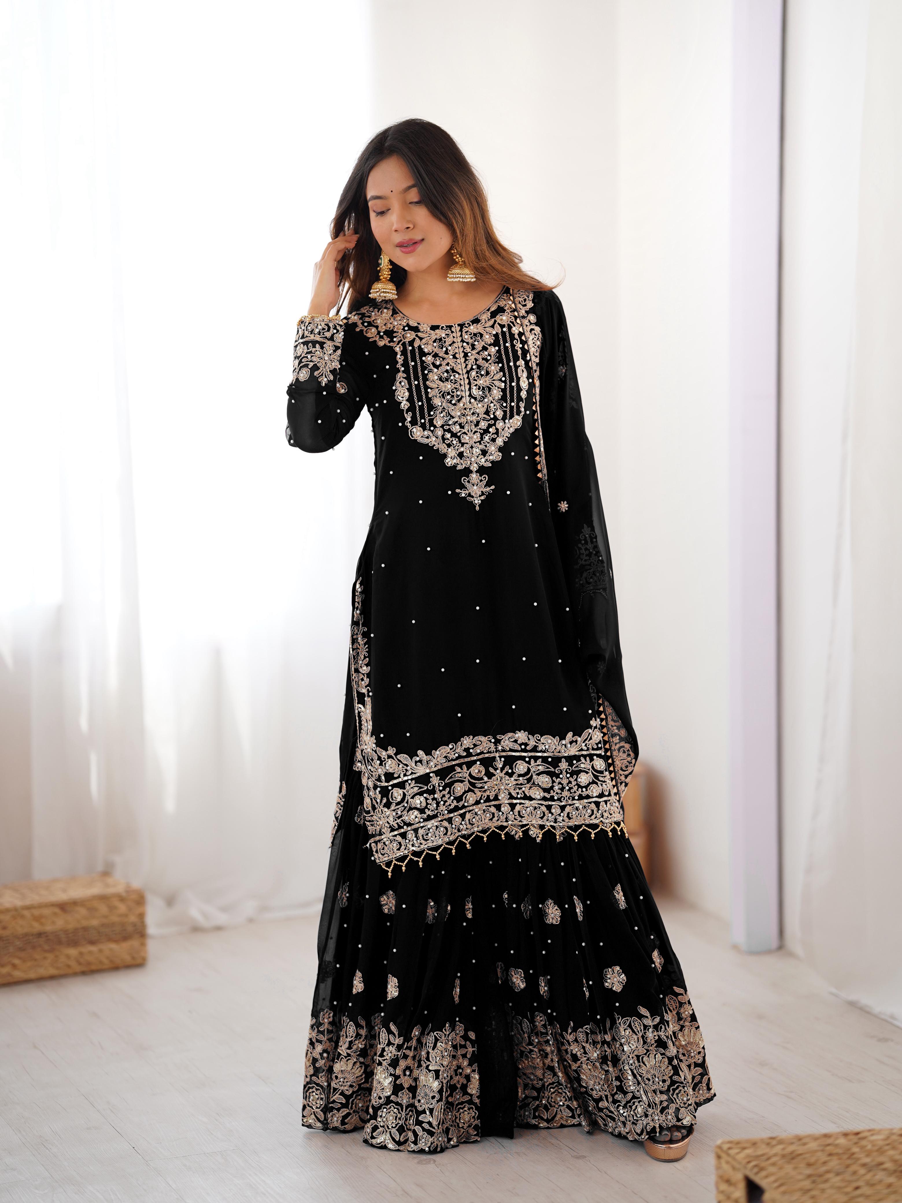 Designer Cording Dori Embroidery with Sequin &amp; Thread Detailing and Pearl work