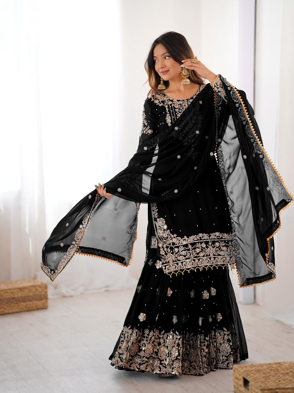 Designer Cording Dori Embroidery with Sequin &amp; Thread Detailing and Pearl work