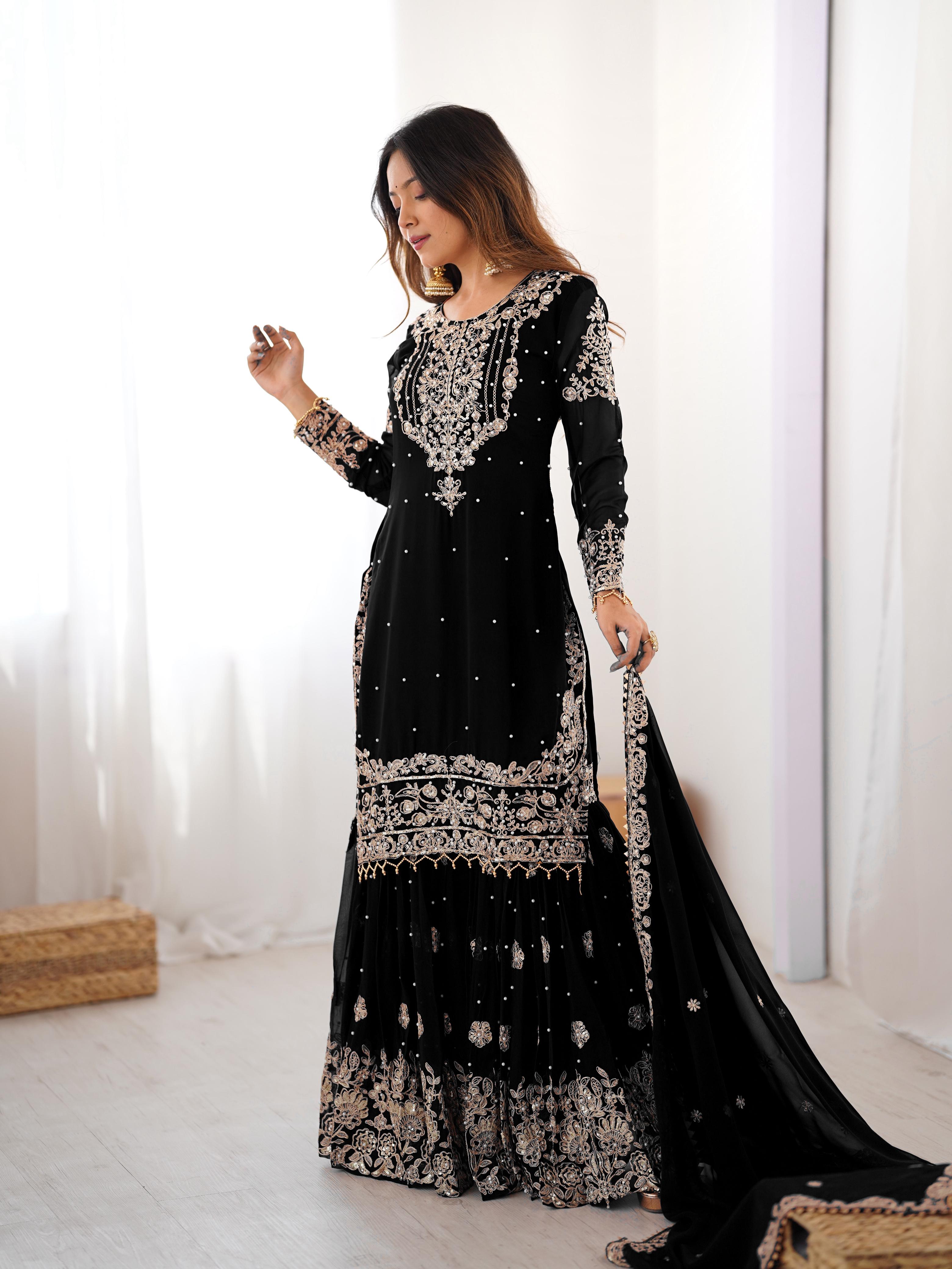 Designer Cording Dori Embroidery with Sequin &amp; Thread Detailing and Pearl work