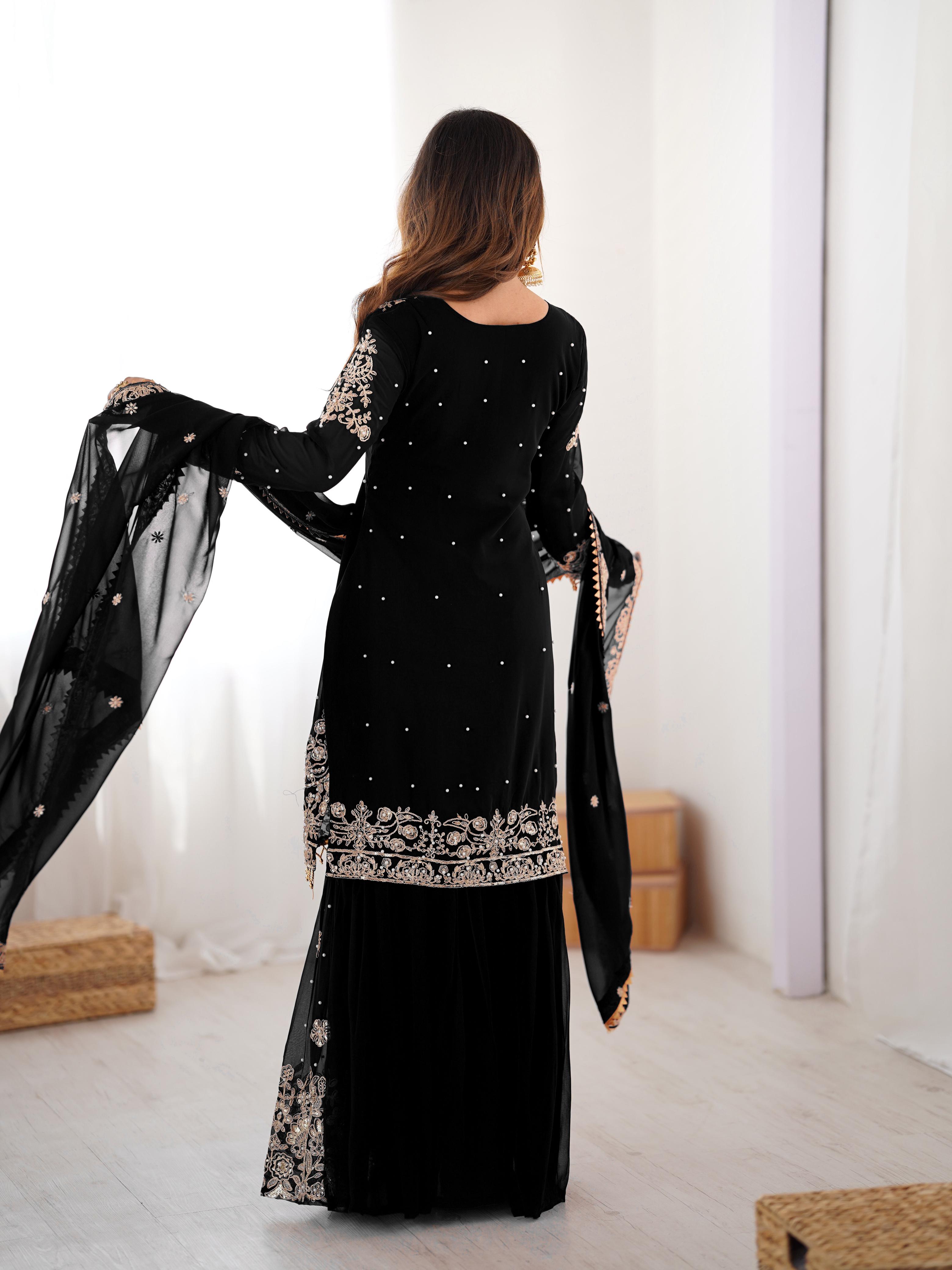 Designer Cording Dori Embroidery with Sequin &amp; Thread Detailing and Pearl work