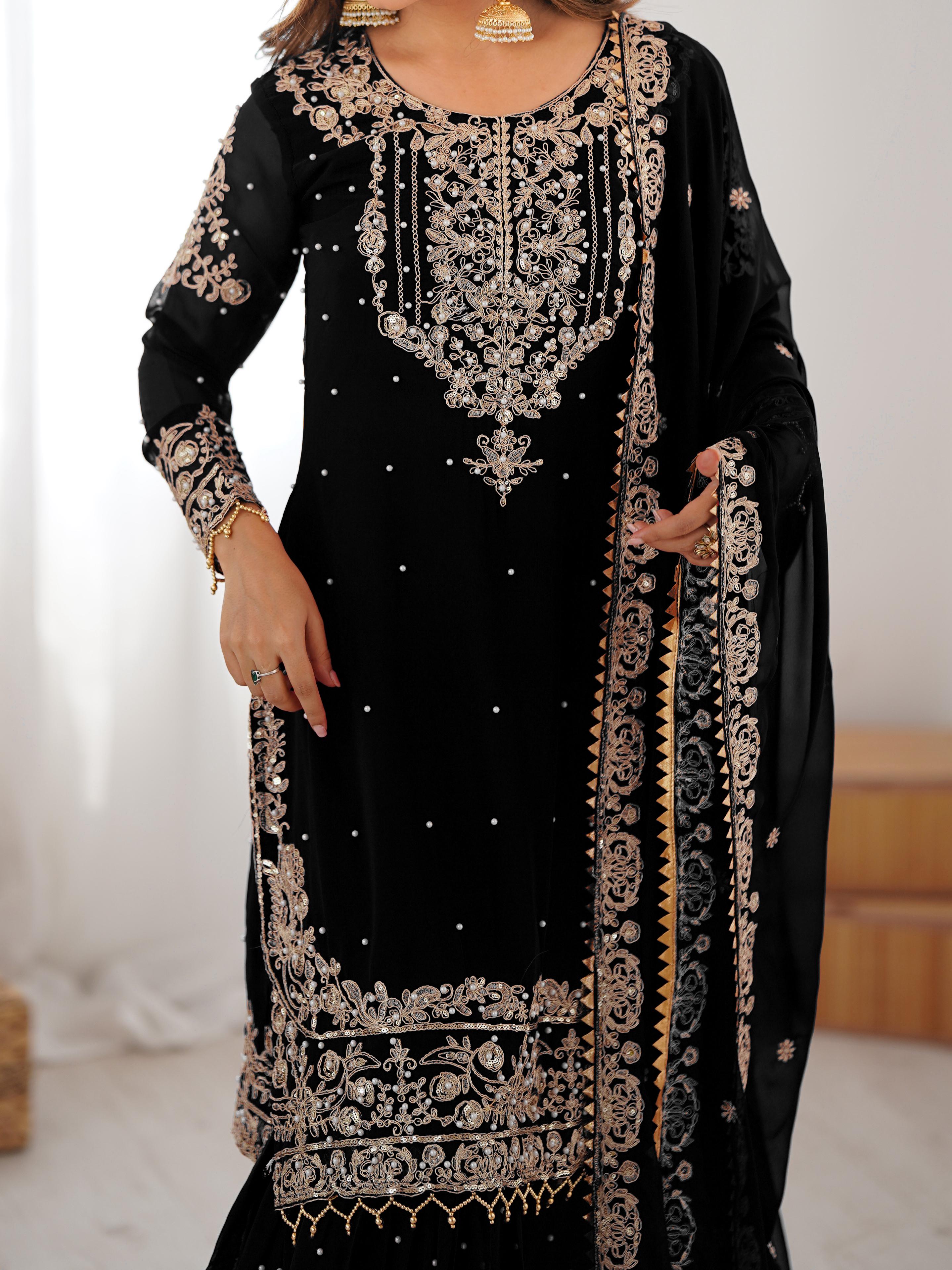 Designer Cording Dori Embroidery with Sequin &amp; Thread Detailing and Pearl work