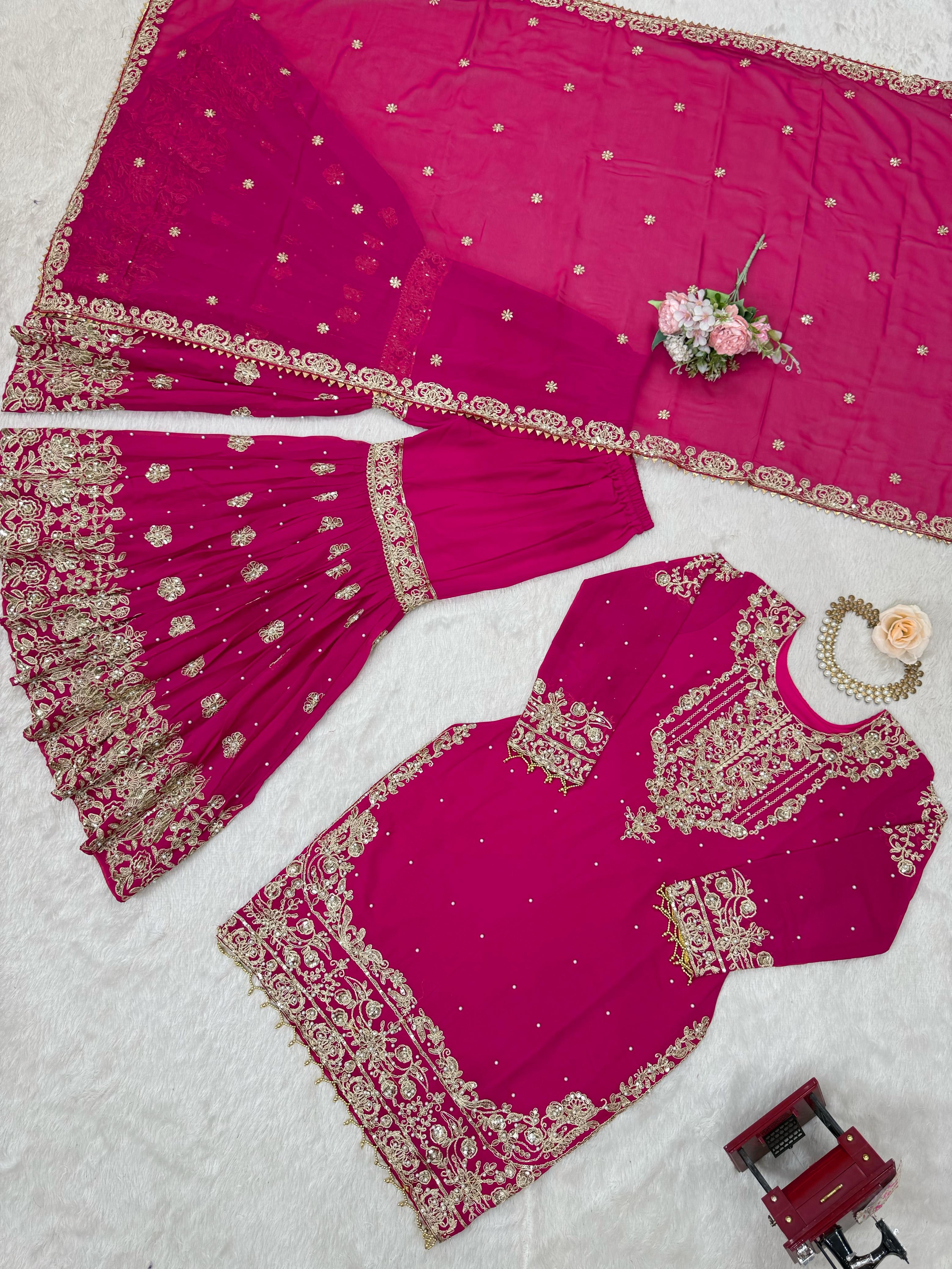Designer Cording Dori Embroidery with Sequin &amp; Thread Detailing and Pearl work