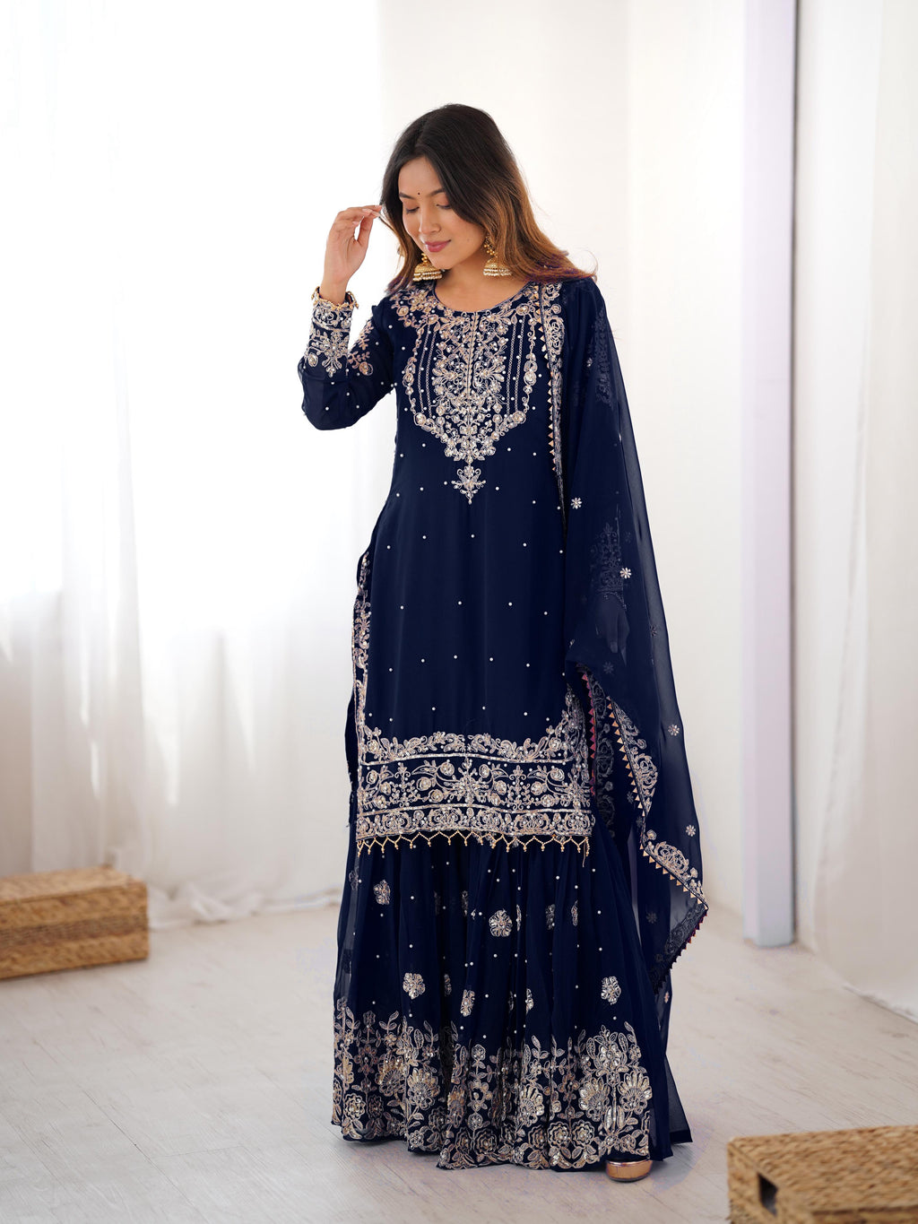 Designer Cording Dori Embroidery with Sequin &amp; Thread Detailing and Pearl work