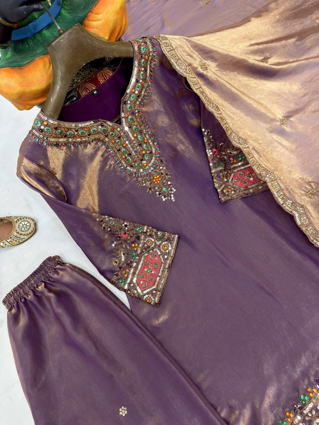 FENDY SILK KURTI & PLAZZO SET WITH & STONE HANDWORK