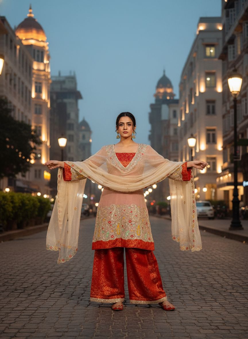 Kurti & Plazzo Set Sequins & Zari & Thread Embroidery Work