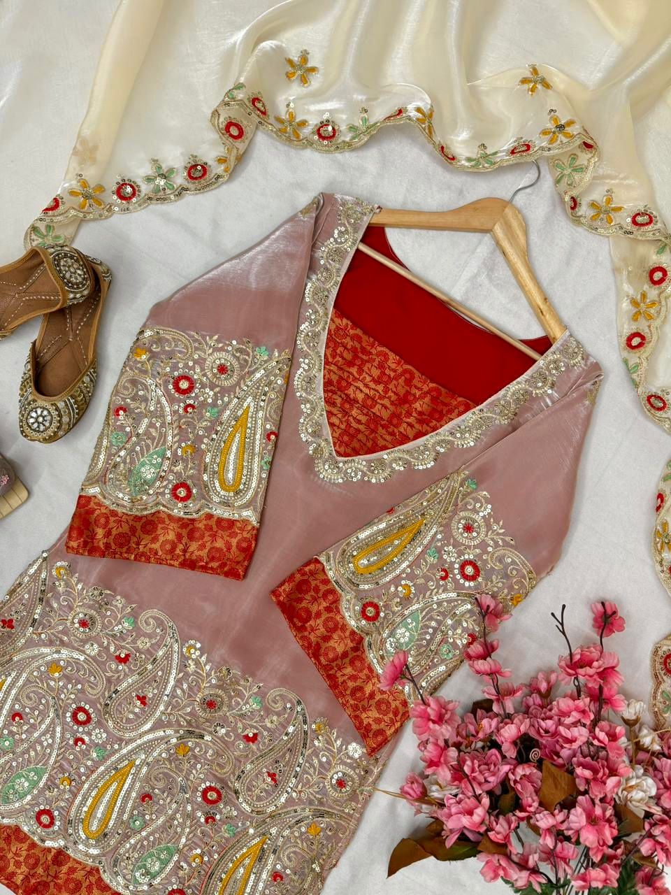 Kurti & Plazzo Set Sequins & Zari & Thread Embroidery Work