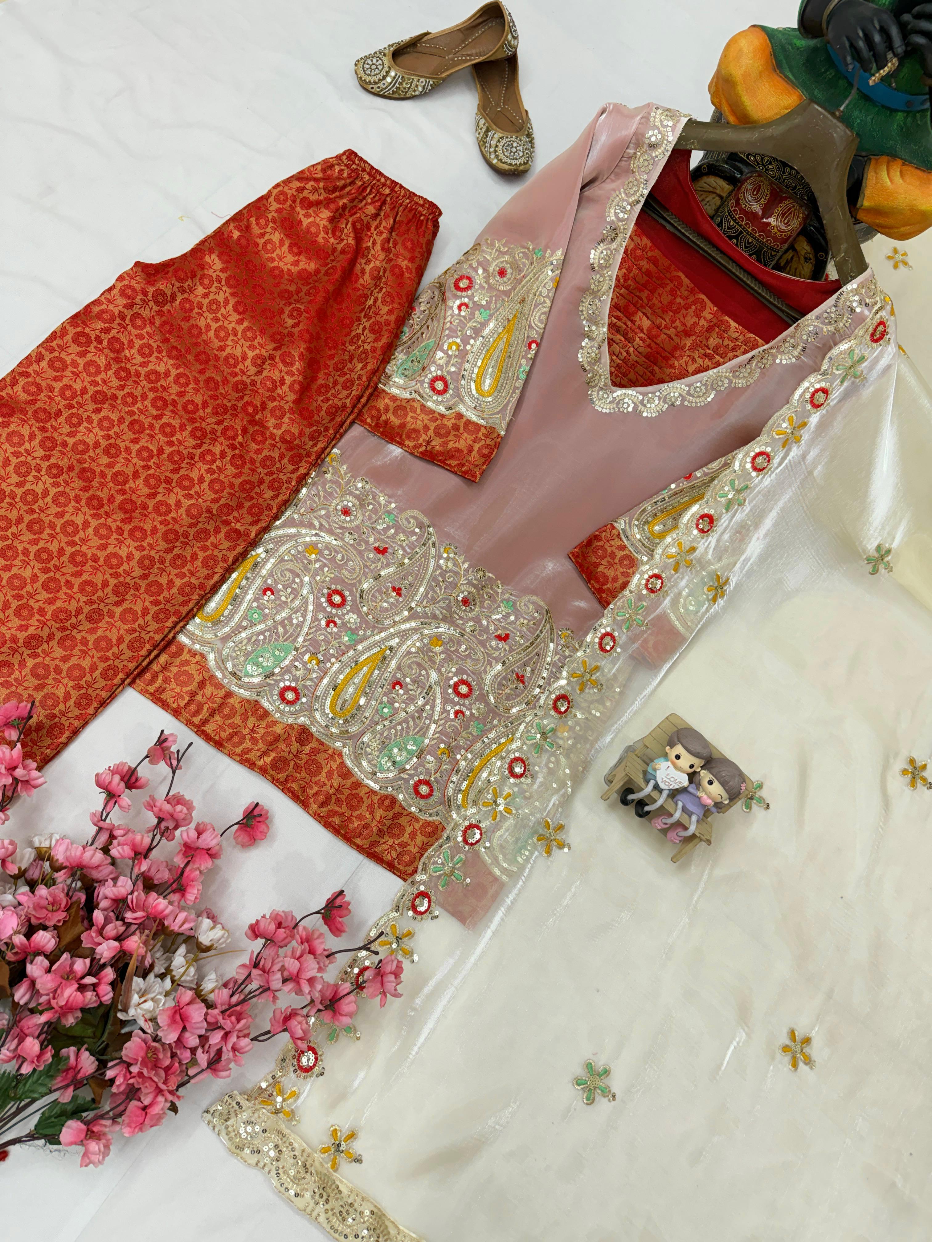 Kurti & Plazzo Set Sequins & Zari & Thread Embroidery Work