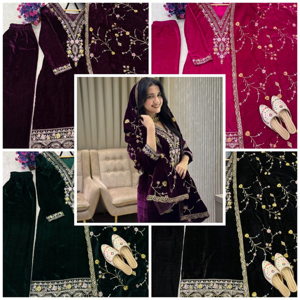 WINTERWEAR HEAVY PURE VISCOSE VELVET AND HEAVY EMBROIDERY SEQUENCE WORK