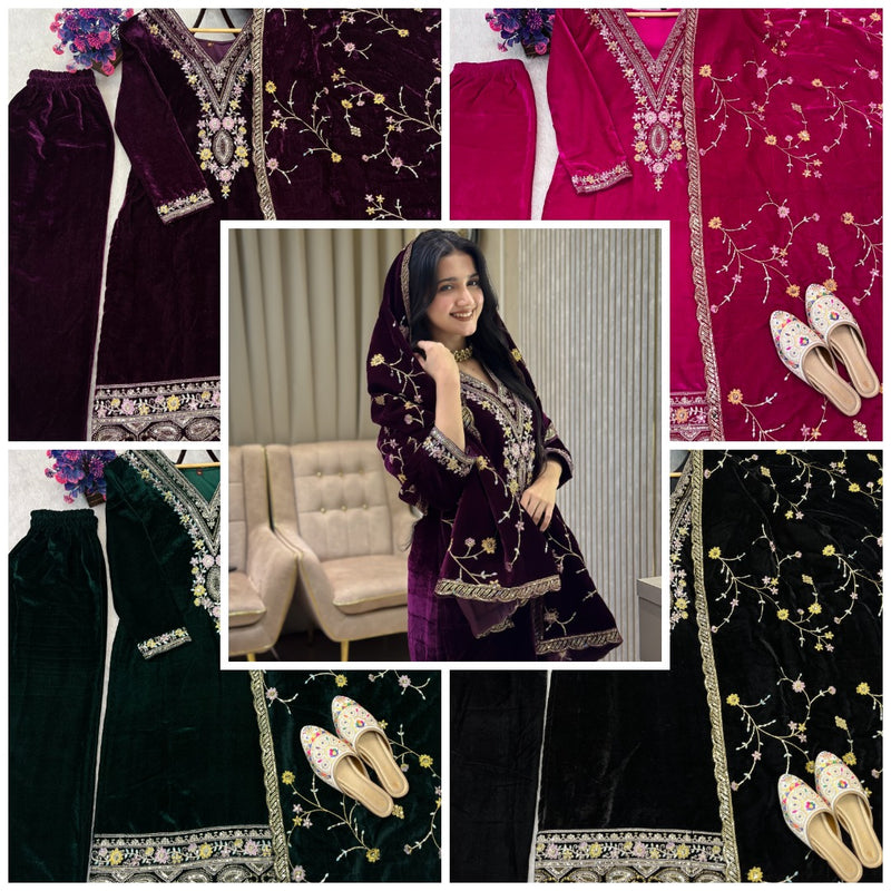 WINTERWEAR HEAVY PURE VISCOSE VELVET AND HEAVY EMBROIDERY SEQUENCE WORK