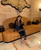 DESIGNER VELVET CORD SET WITH ZAR EMROIDERY WORK