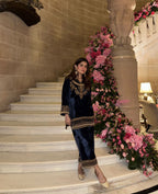 DESIGNER VELVET CORD SET WITH ZAR EMROIDERY WORK