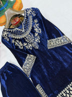 DESIGNER VELVET CORD SET WITH ZAR EMROIDERY WORK