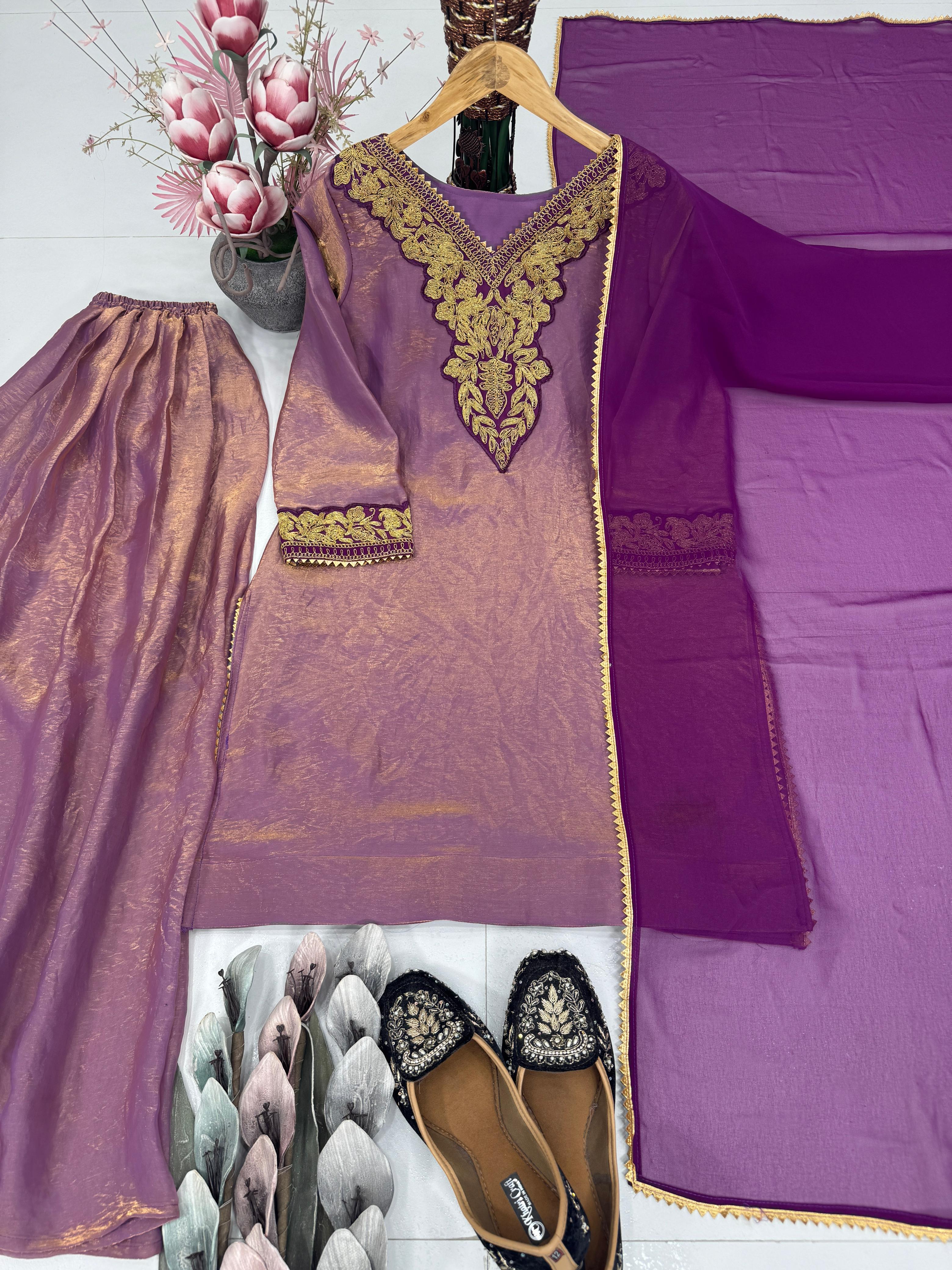 DESIGNER EMBROIDERY CODING WORK & WITH FANCY TOP PALAZZO DUPATTA SET