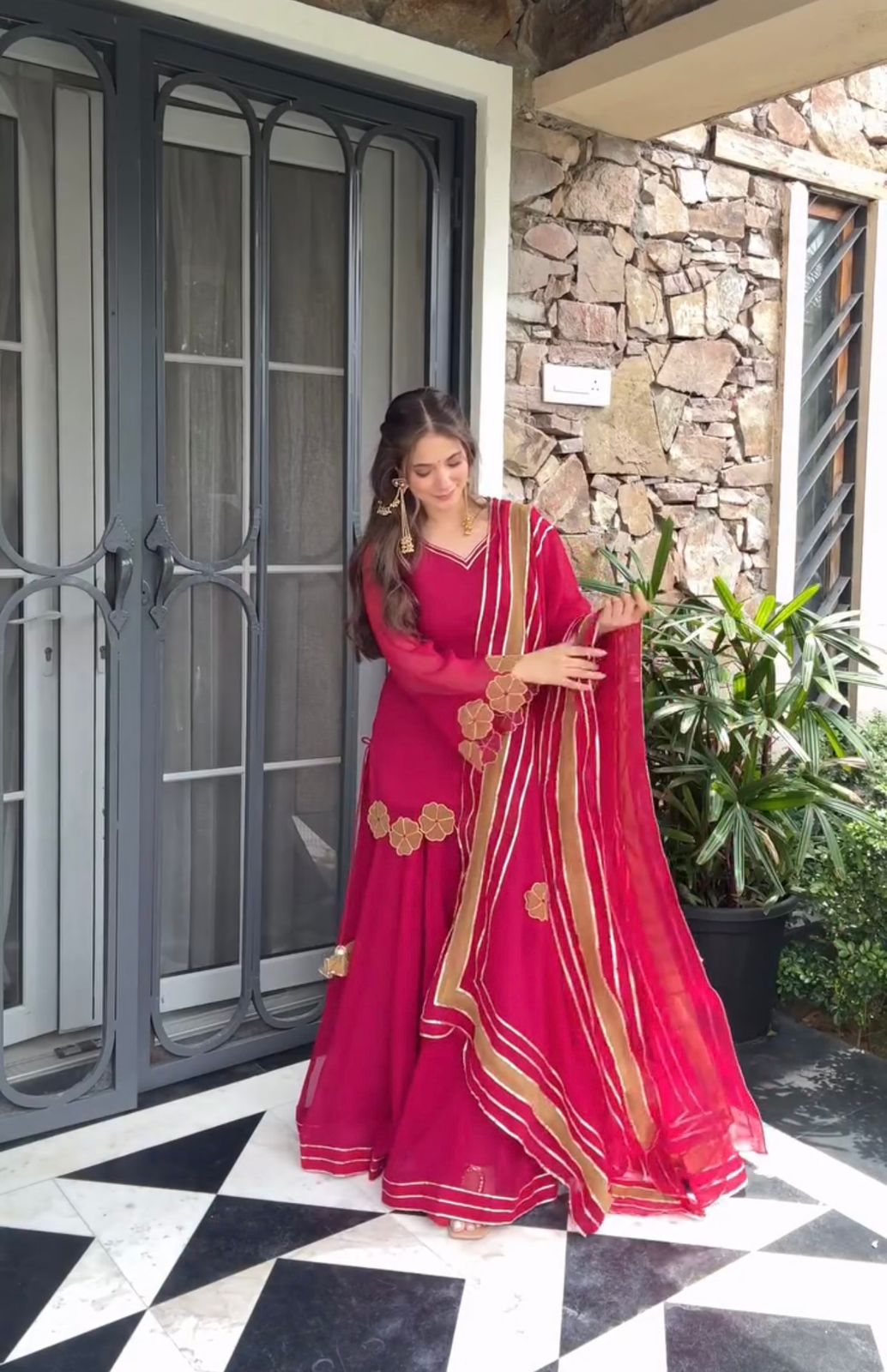 Exclusive Elegant Embroidered Top Plazzo with Dupatta Set