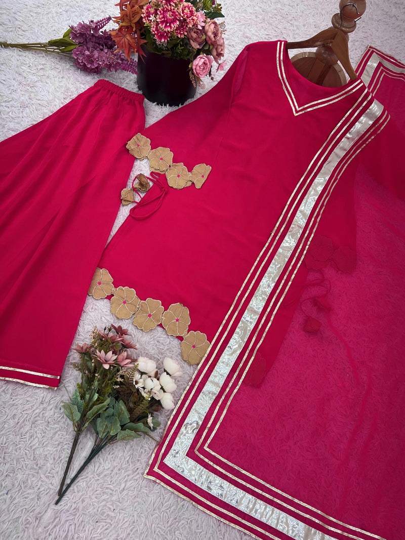 Exclusive Elegant Embroidered Top Plazzo with Dupatta Set