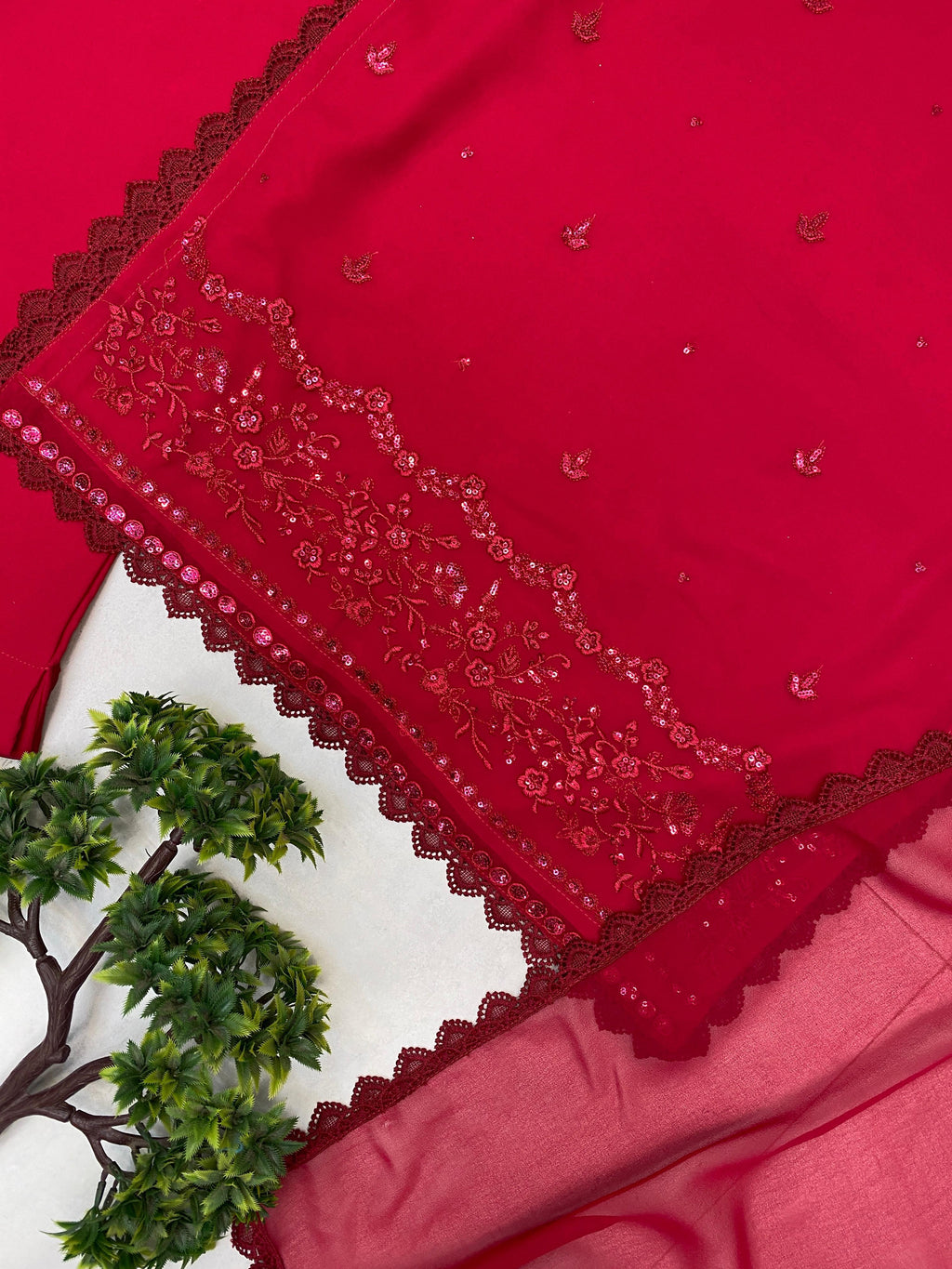 3 PIECE PLAZZO PAIR WITH &nbsp; DUPATTA IN SEQUENCE EMBROIDERY WORK
