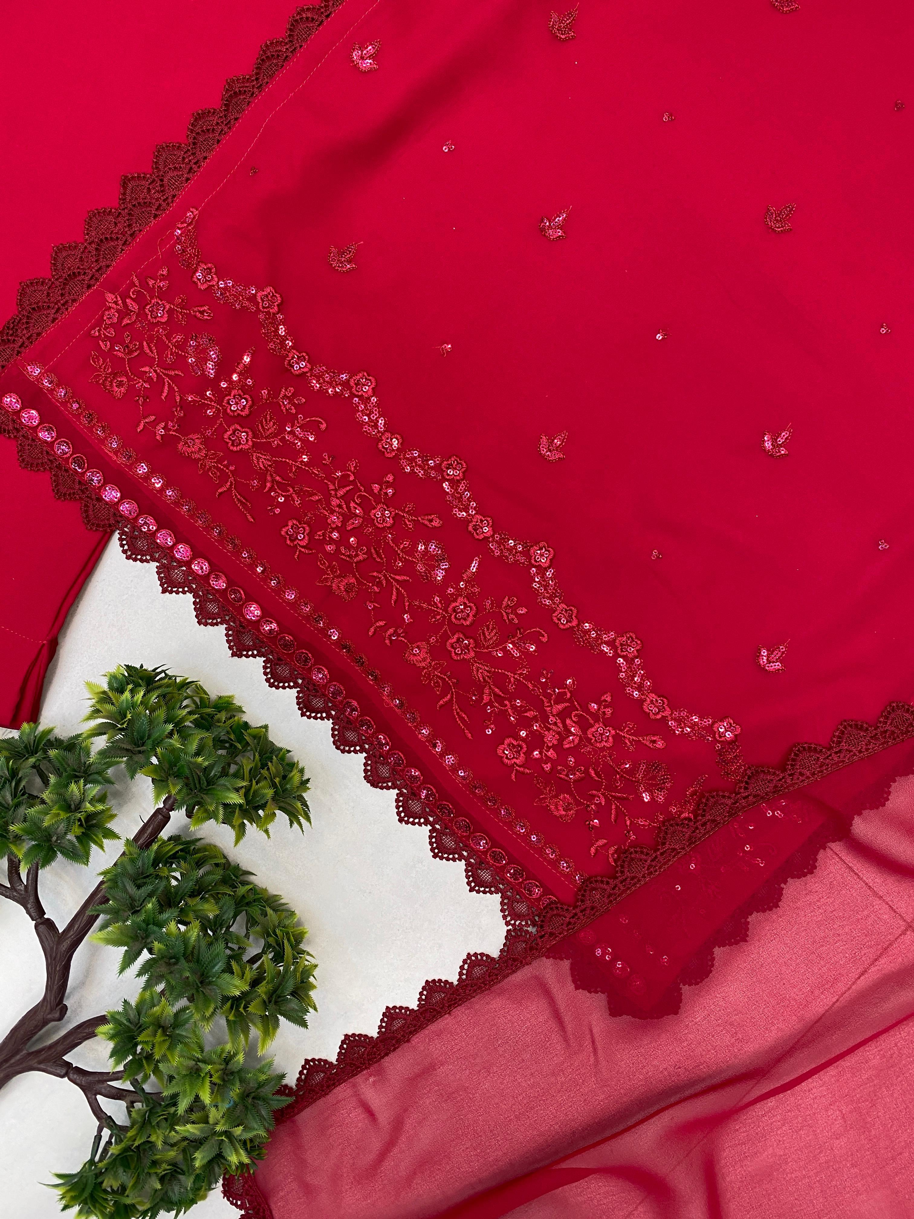 3 PIECE PLAZZO PAIR WITH &nbsp; DUPATTA IN SEQUENCE EMBROIDERY WORK