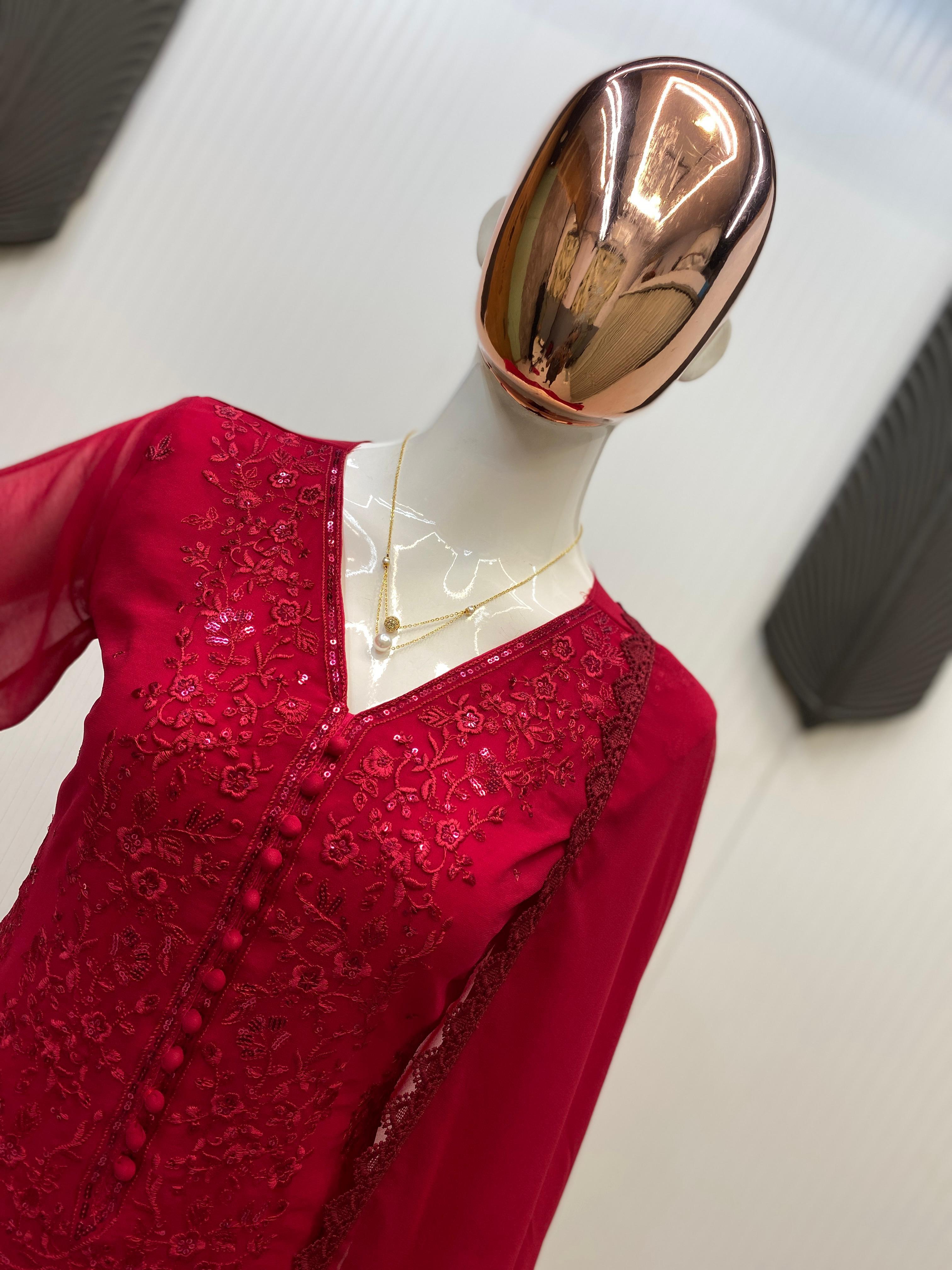 3 PIECE PLAZZO PAIR WITH &nbsp; DUPATTA IN SEQUENCE EMBROIDERY WORK