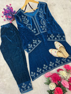 STYLEYLISH VELVET THREAD EMBROIDERY WITH RIAL MIRROR WORK CO-ORD SET