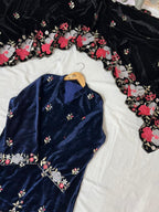 HEAVY VELVET KURTA & PANT (3-PIS SET) SEQUINS EMBROIDERY WORK