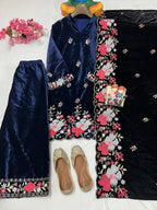 HEAVY VELVET KURTA & PANT (3-PIS SET) SEQUINS EMBROIDERY WORK