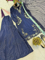 Heavy Natural Crep Silk Heavy Bids Hand Work Embroidery Sequence Work