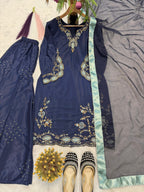 Heavy Natural Crep Silk Heavy Bids Hand Work Embroidery Sequence Work