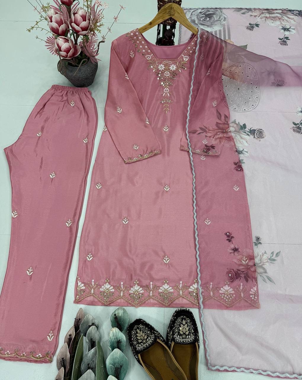 DESIGNER HEAVY NATURAL CREAP WITH FANCY TOP-PENT DUPATTA SET