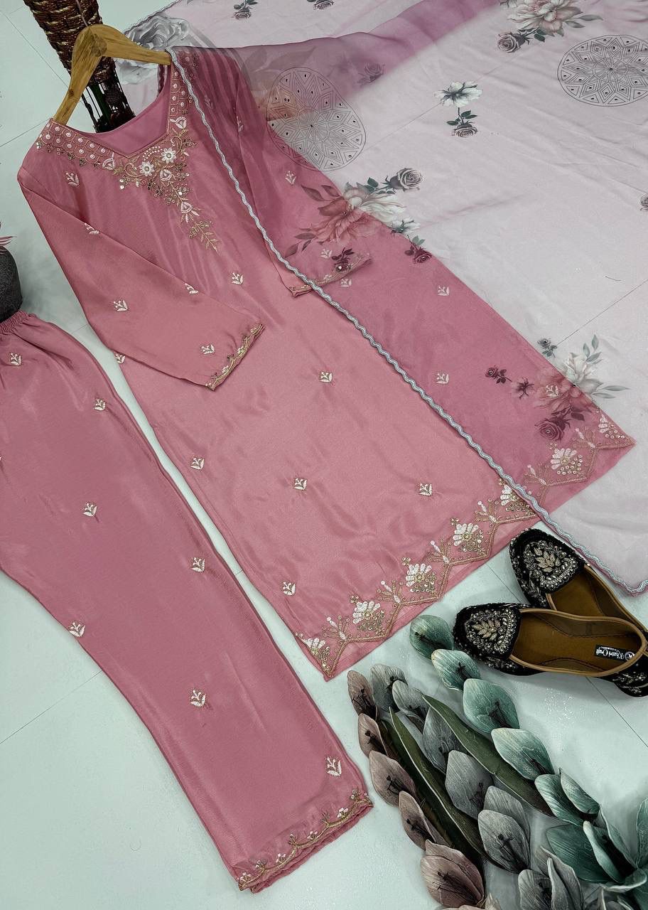 DESIGNER HEAVY NATURAL CREAP WITH FANCY TOP-PENT DUPATTA SET