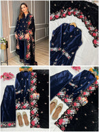 HEAVY VELVET KURTA & PANT (3-PIS SET) SEQUINS EMBROIDERY WORK