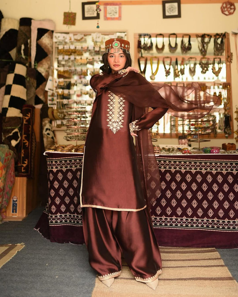 JIMMI CHHO WITH ZARI EMBROIDRY WORK FARSI KURTI-PLAZZO SET