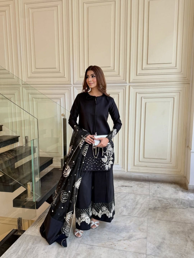 Đěsigner Party Wear Look Pur Natural Crepe Top &amp; Palazzo With Dupatta set