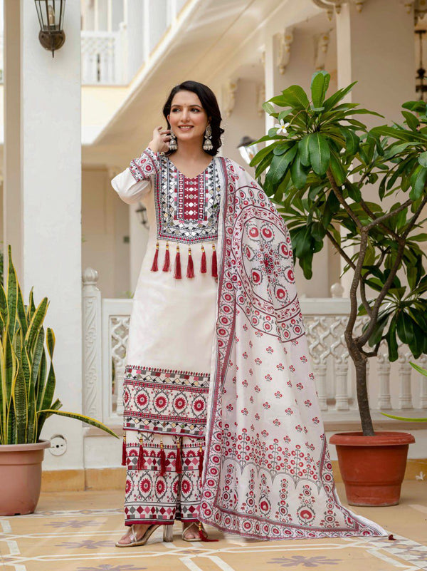 PRINTED WORK AND REAL MIRROR WORK WITH PLAZZO AND DUPATTA SET