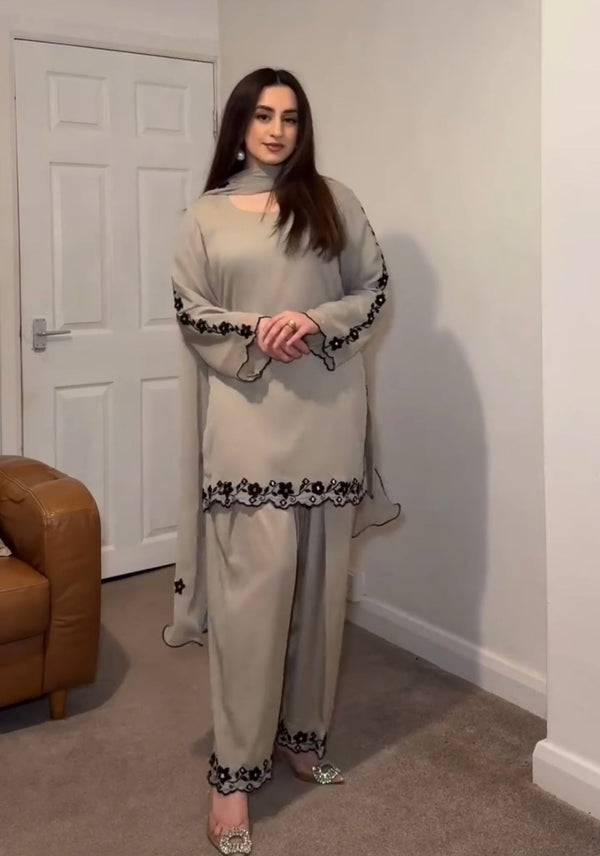 Party Wear Look top with farshi plazzo Heavy faux Georgette & With Embroidery & work